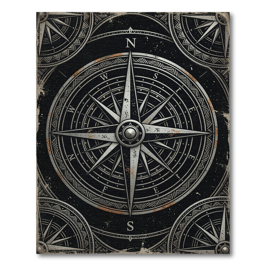 Celestial Compass Dark Metallic Nautical Emblem Rug