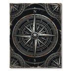 Celestial Compass Dark Metallic Nautical Emblem Rug