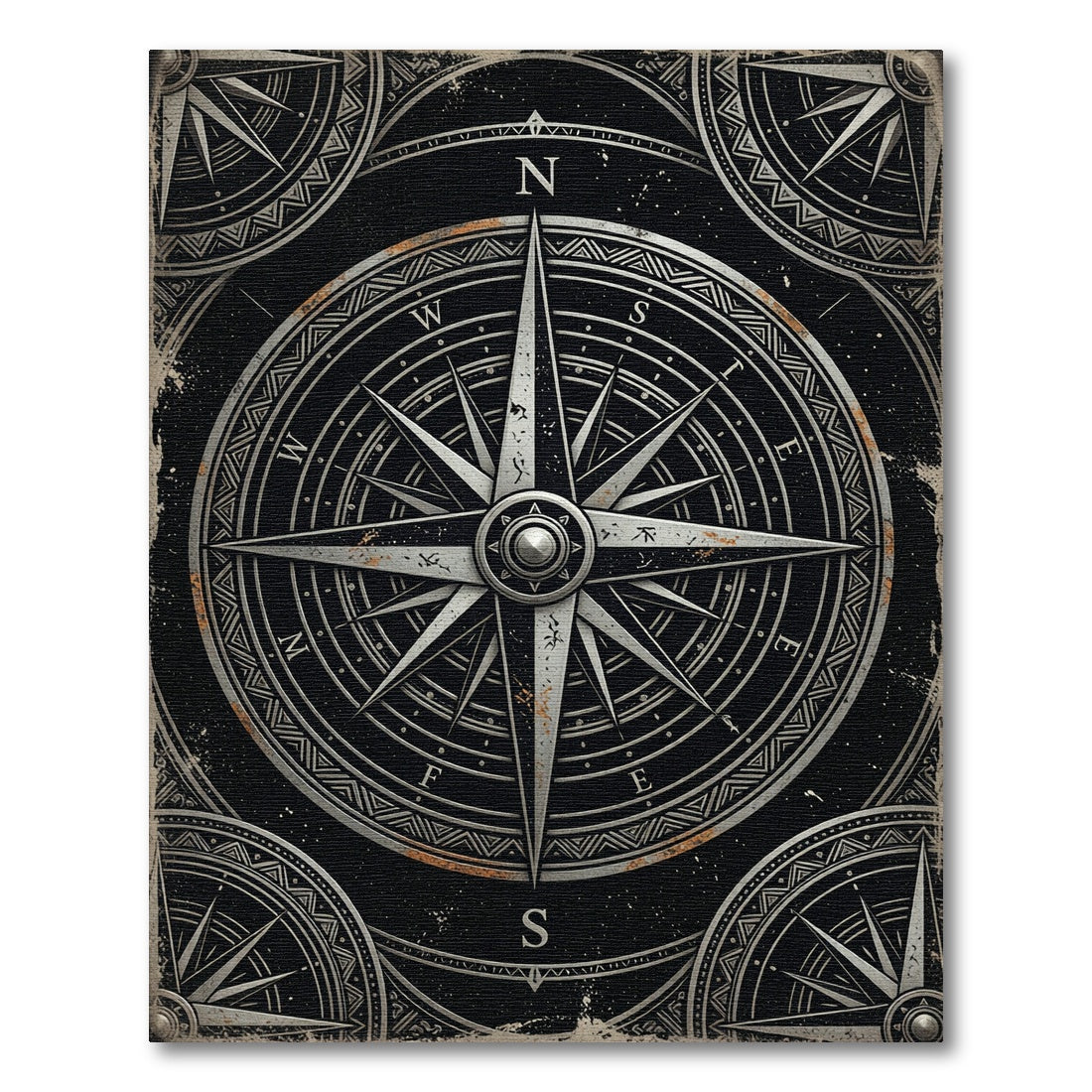 Celestial Compass Dark Metallic Nautical Emblem Rug