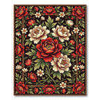 Rich Crimson and Cream Floral Vines Rug