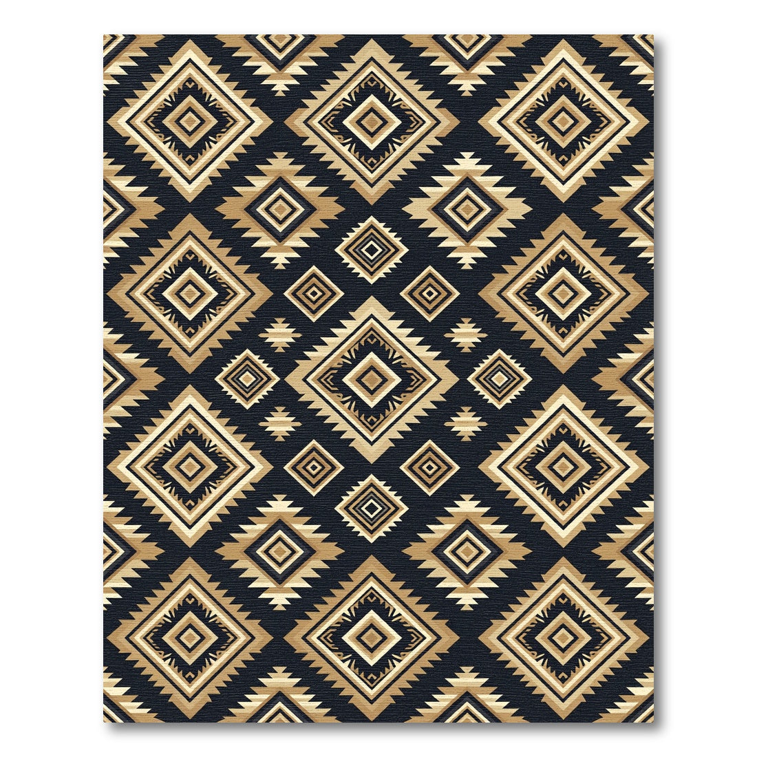 Golden Geometric Diamond Aztec Art Rug