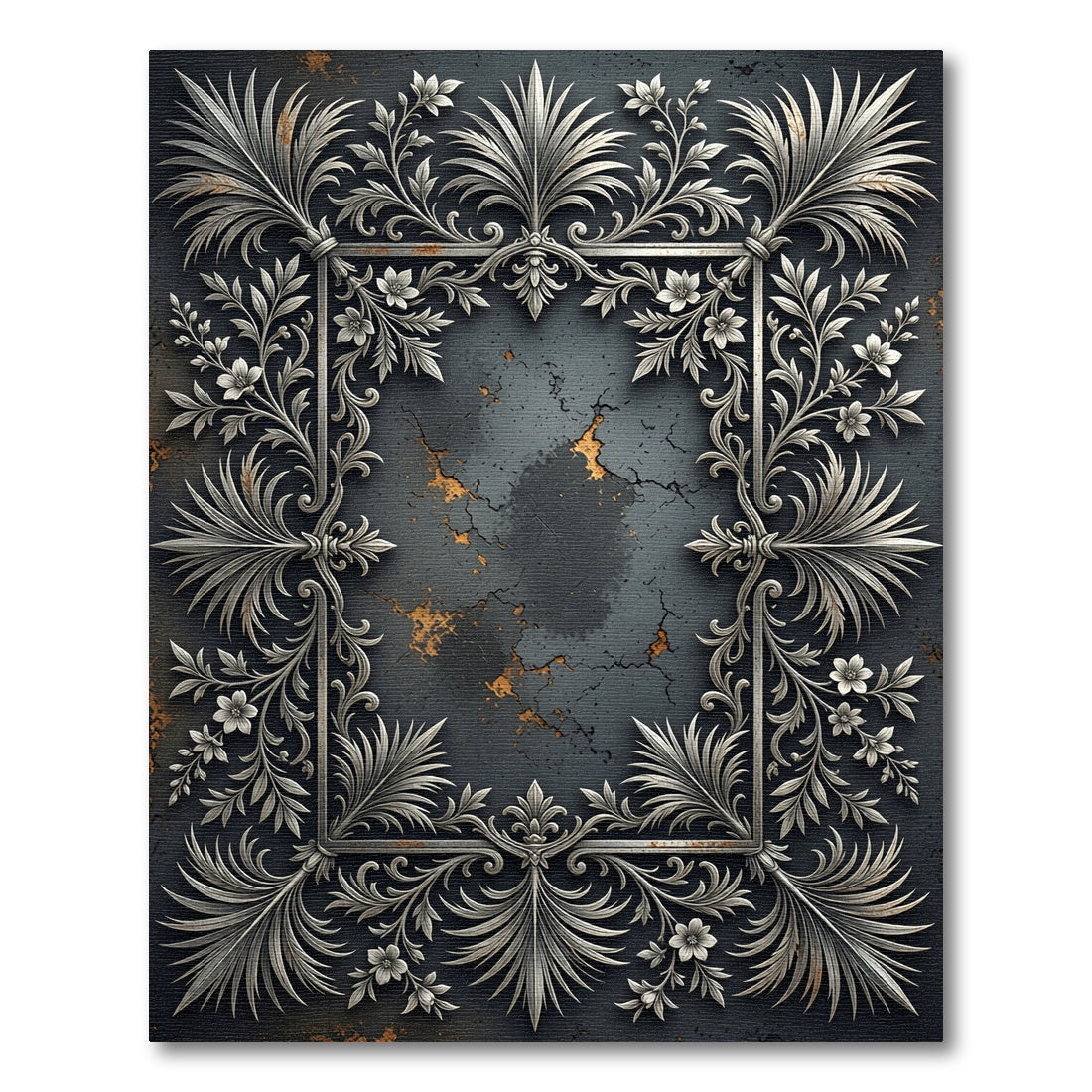 Ornate Silver Floral Monochromatic Damask Filigree Rug