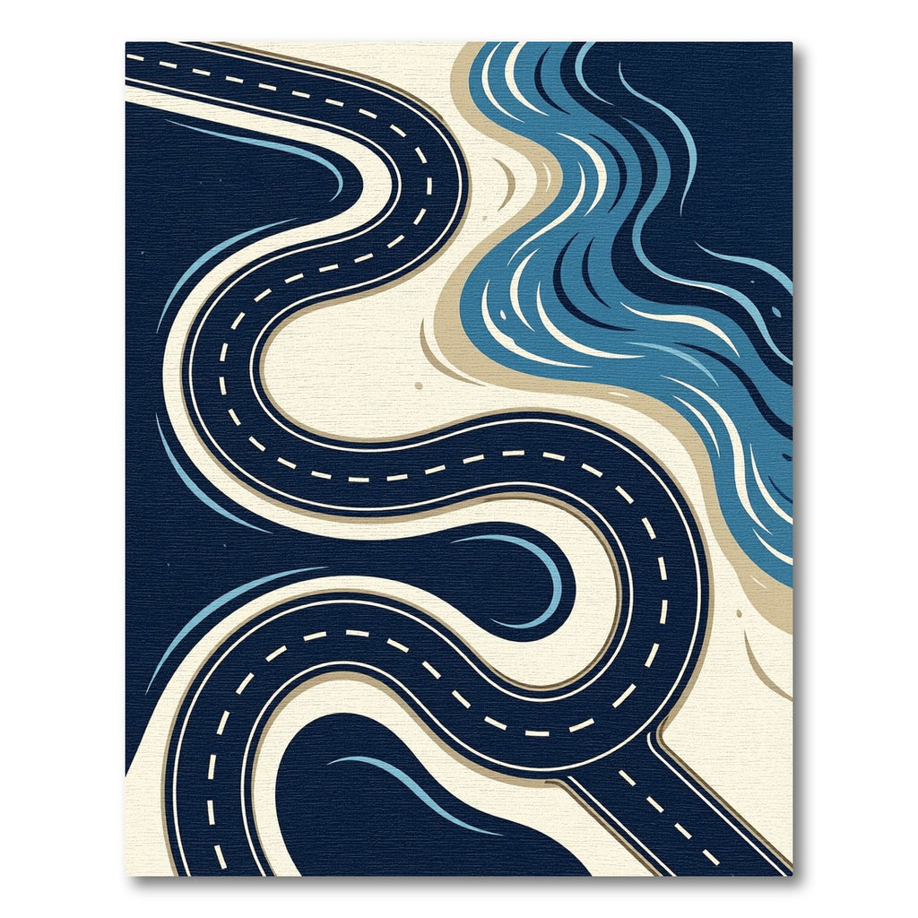 Coastal Abstract Navy Blue Winding Road Rug