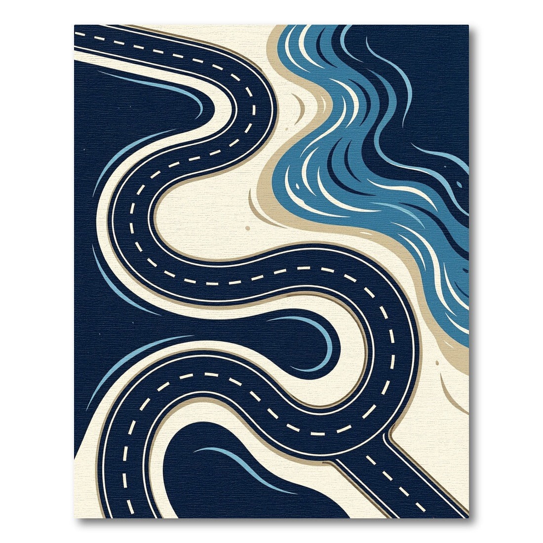 Coastal Abstract Navy Blue Winding Road Rug