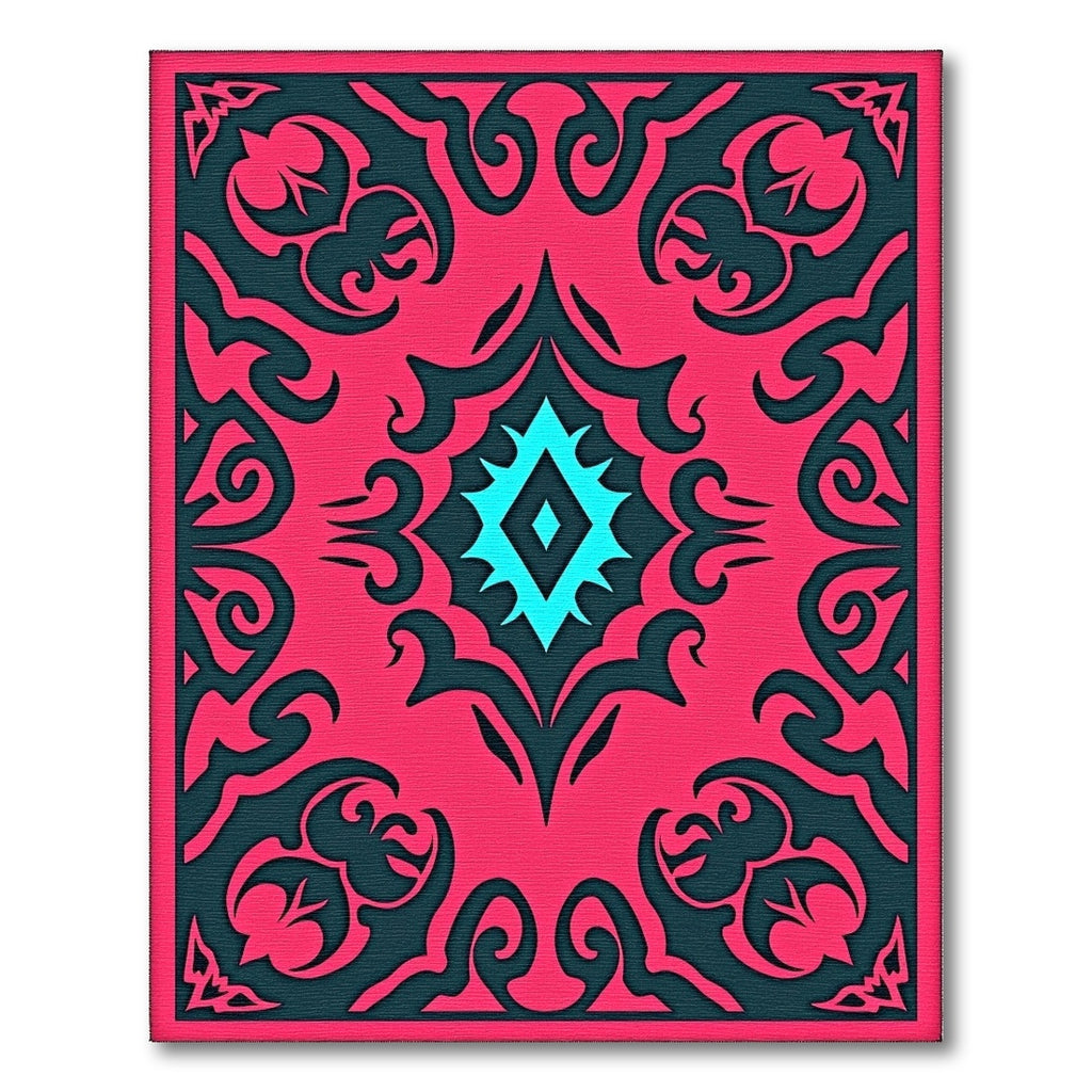 Radiant Pink Teal Diamond Medallion Rug