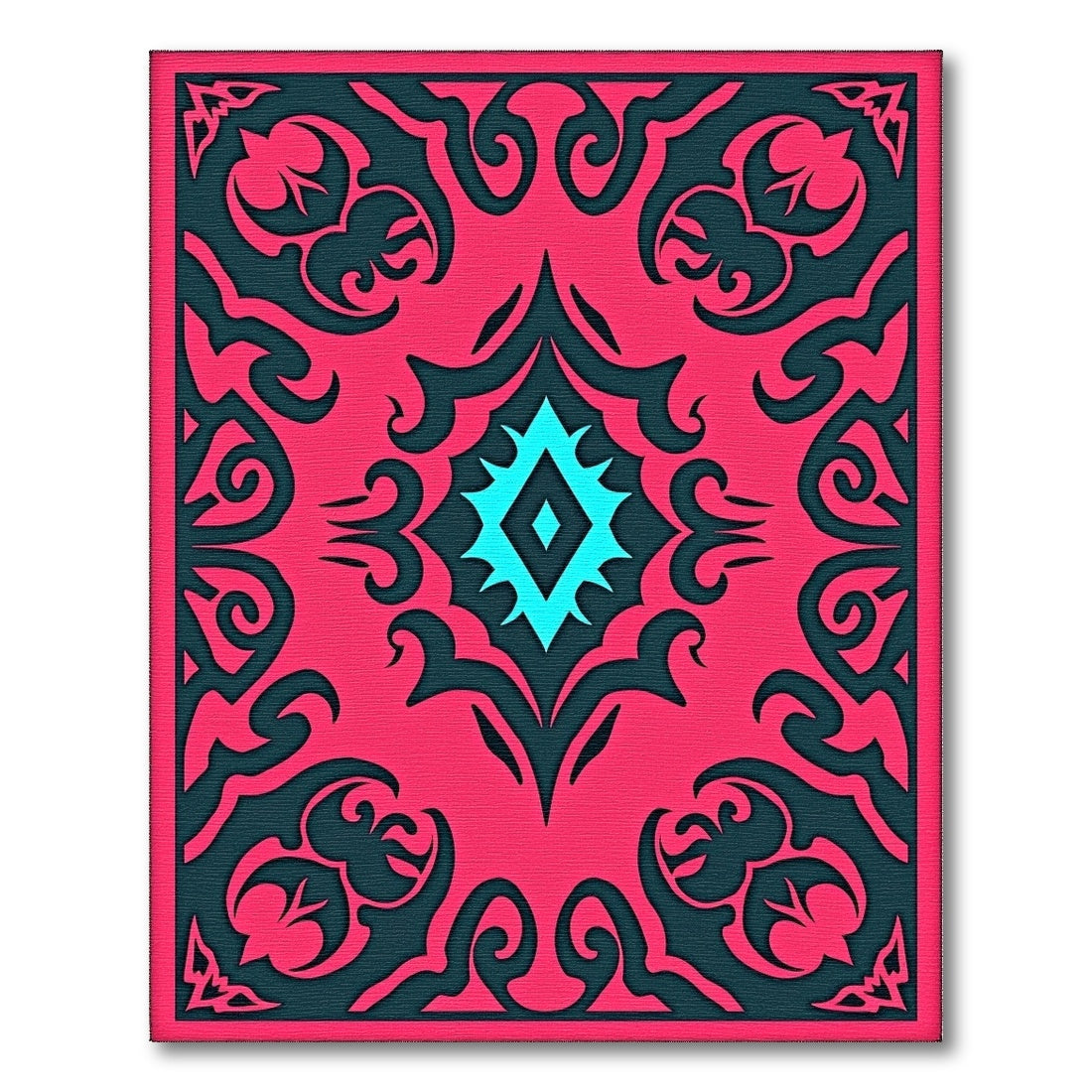 Radiant Pink Teal Diamond Medallion Rug