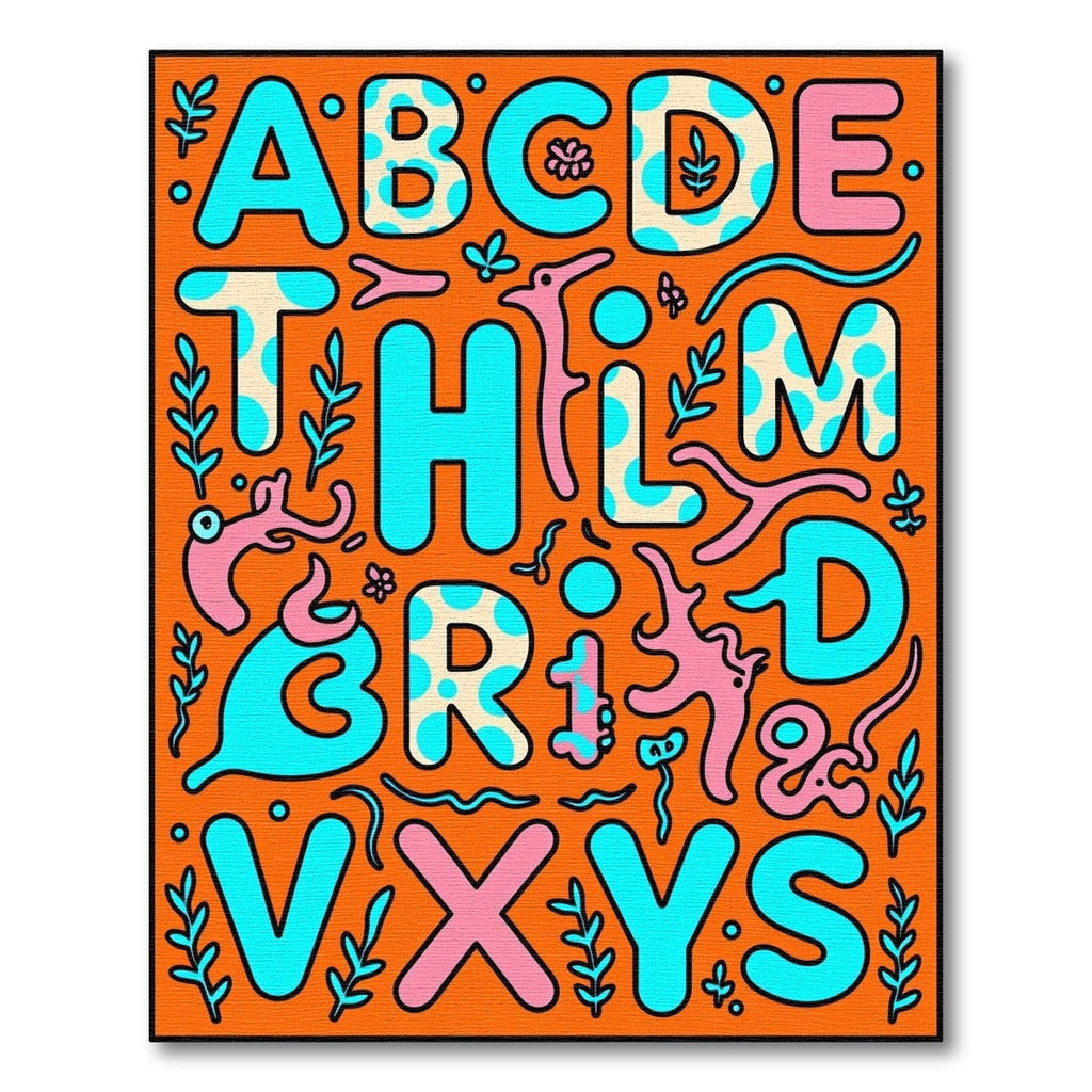 Whimsical Alphabet Dots Organic Shapes Rug