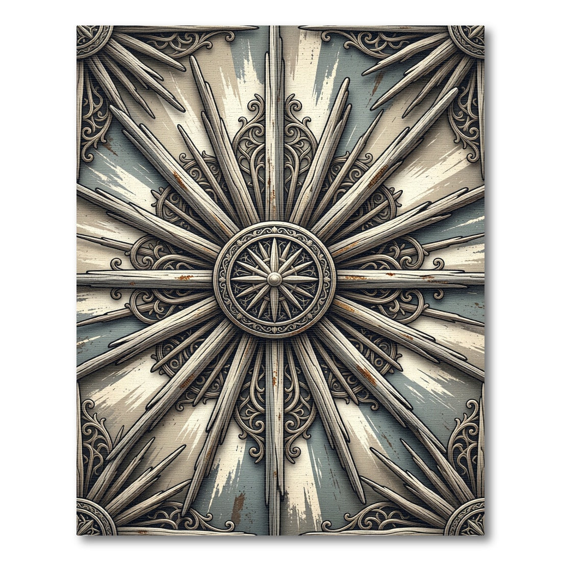Antique Sunburst Ornamental Symmetry Rug