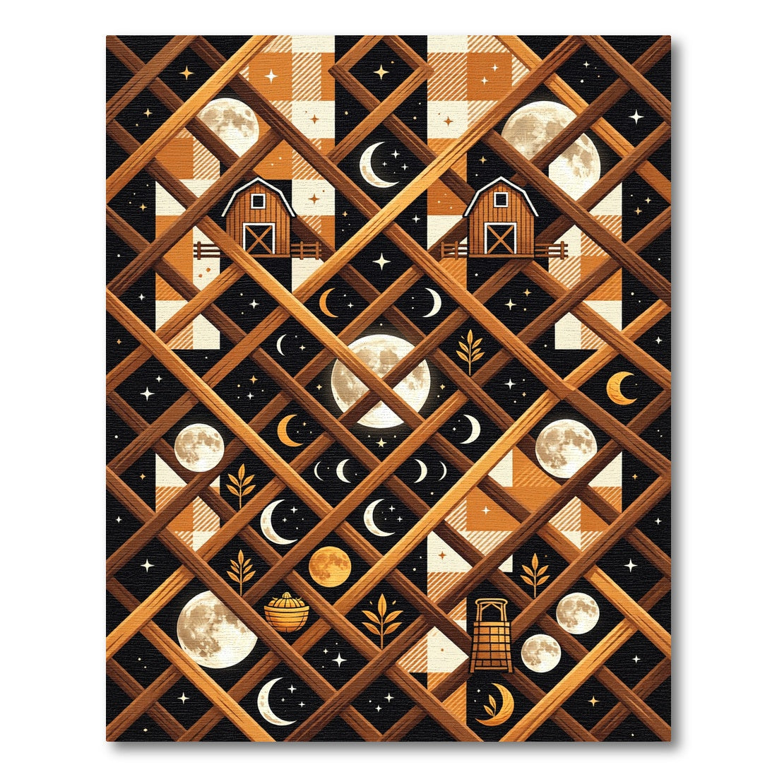 Rustic Farmhouse Lattice Moon Scene Rug