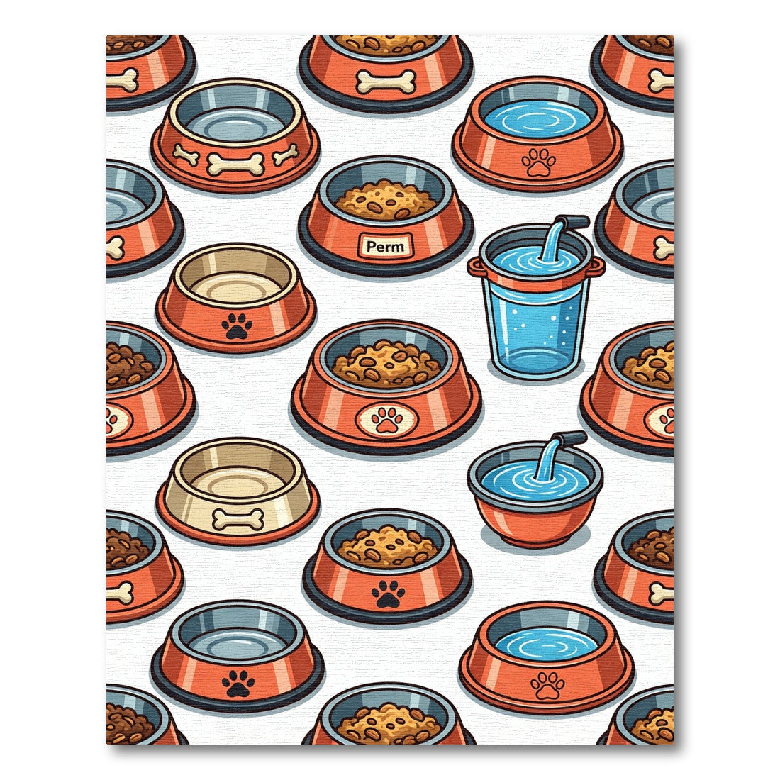 Orange Pet Food Bowl Seamless Artwork Rug