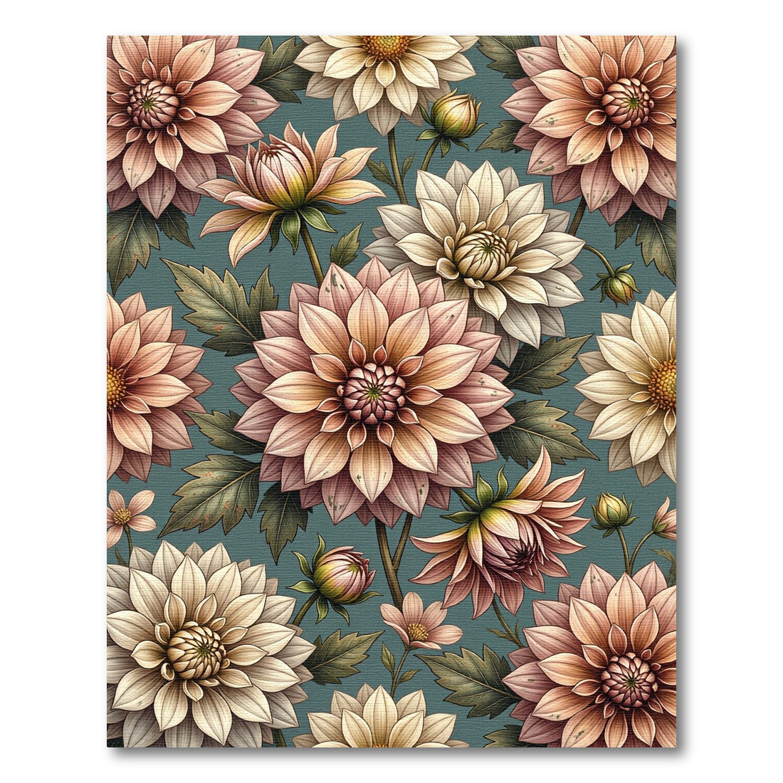 Peachy Blush Dahlias Teal Floral Rug
