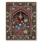 Ornate Floral Arch with Golden Lantern Rug