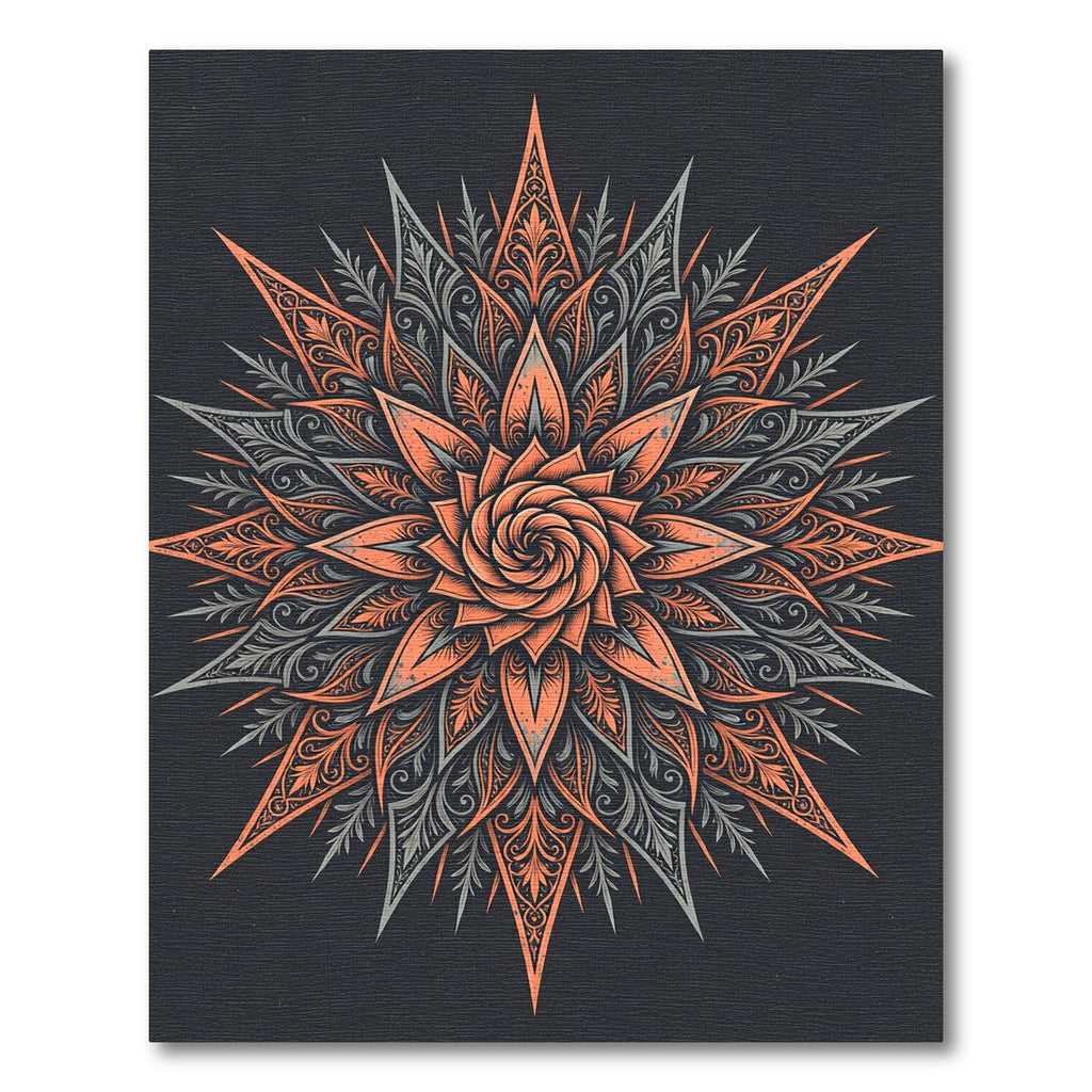 Coral Gray Intricate Floral Starburst Rug