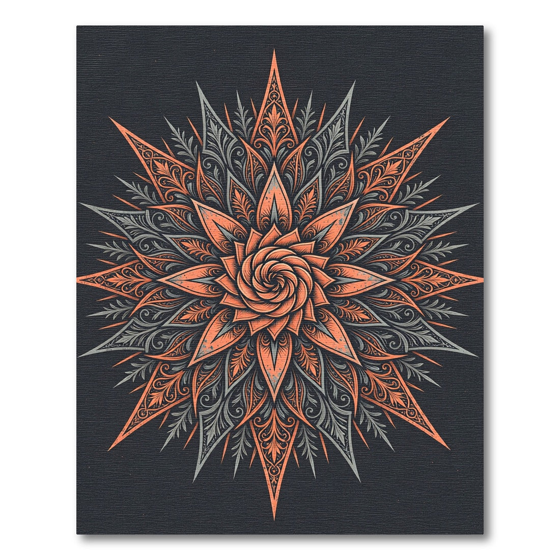 Coral Gray Intricate Floral Starburst Rug