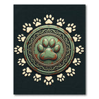 Rustic Green Paw Medallion Emblem Rug