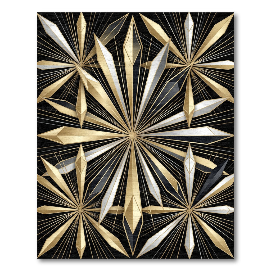 Luxurious Gold and Silver Sunburst Geometric Rug