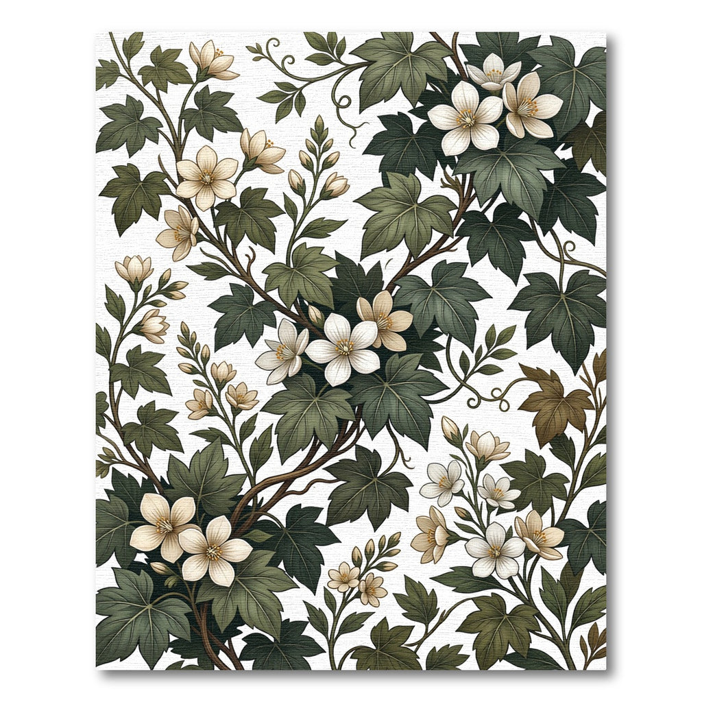Elegant Sage and Cream Botanical Vine Rug