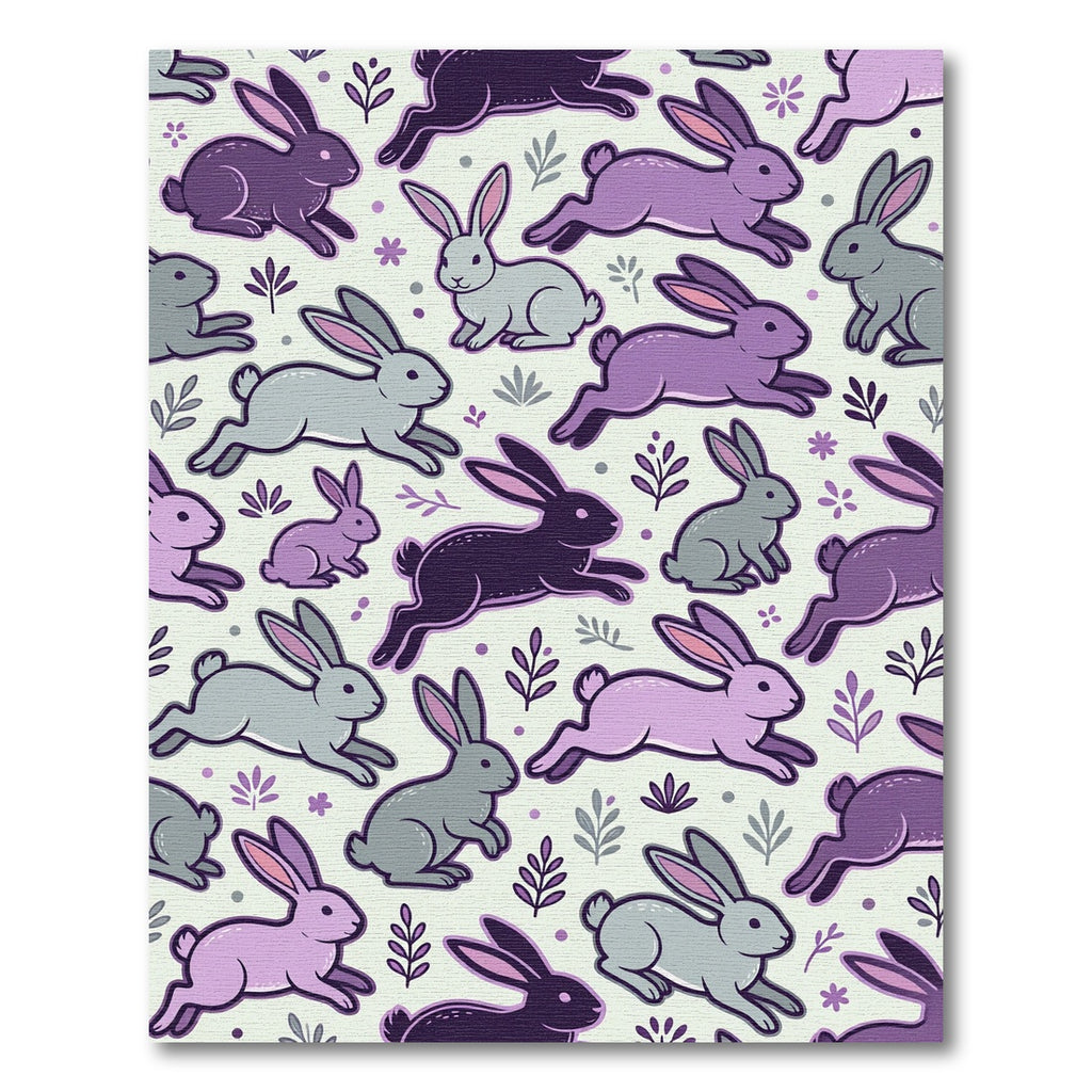 Playful Lavender and Gray Leaping Bunnies Rug