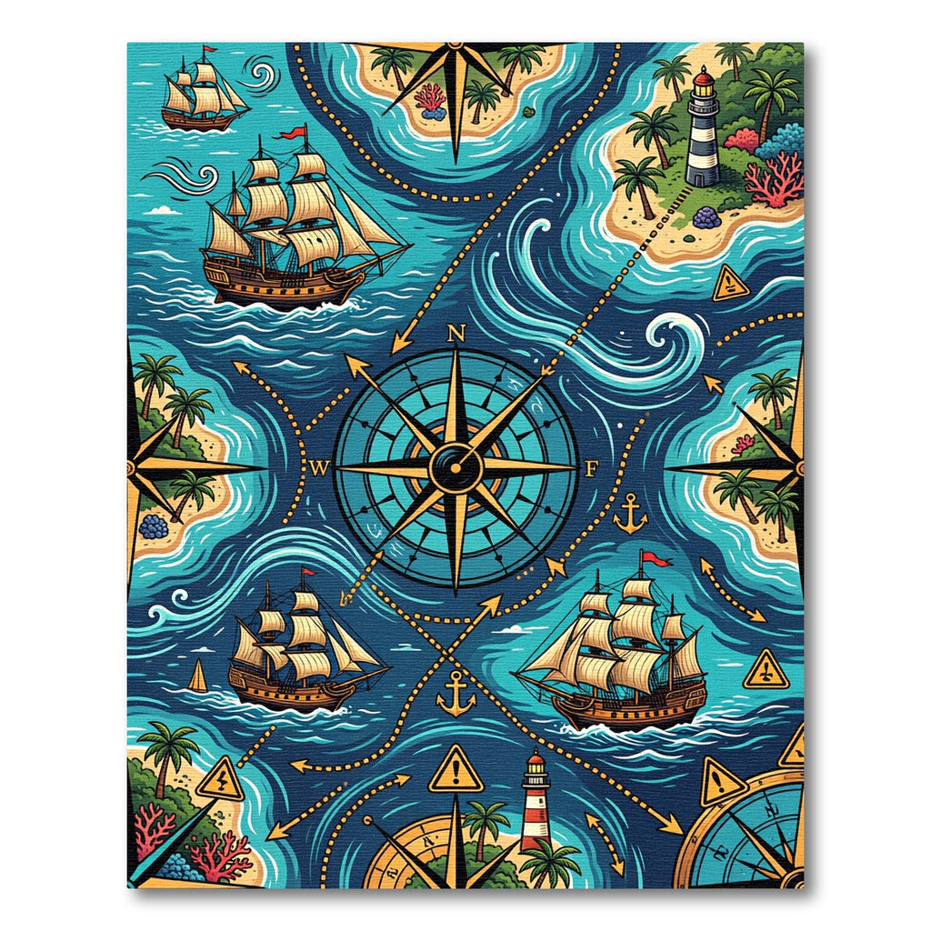 Nautical Compass Marine Blue Sailing Map Rug