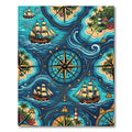 Nautical Compass Marine Blue Sailing Map Rug