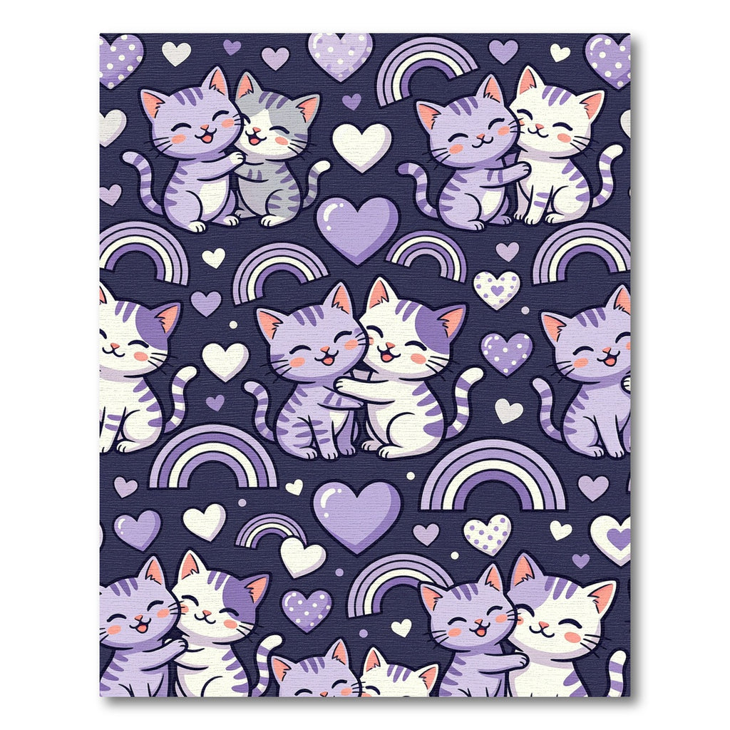 Kawaii Purple Cats Hearts Rainbows Rug