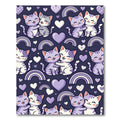 Kawaii Purple Cats Hearts Rainbows Rug