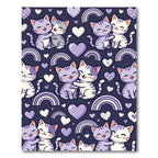 Kawaii Purple Cats Hearts Rainbows Rug