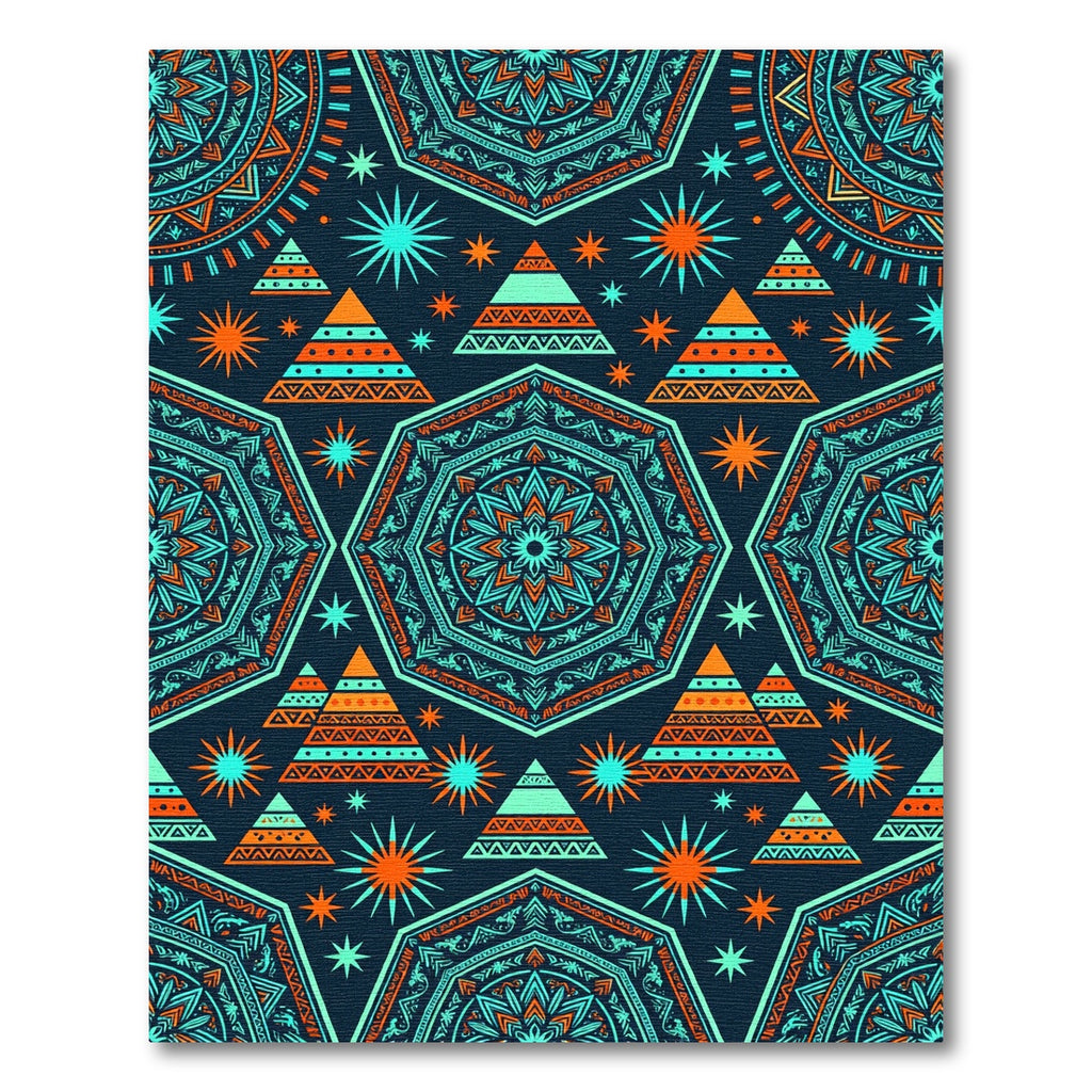Vibrant Teal and Orange Geometric Boho Starry Hexagon Rug