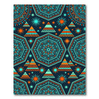 Vibrant Teal and Orange Geometric Boho Starry Hexagon Rug