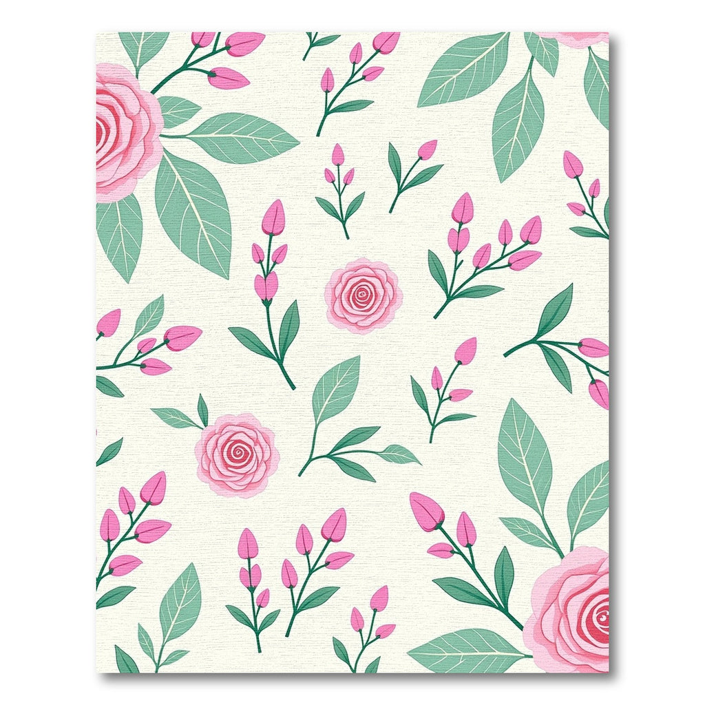 Pink Roses and Green Leaves Pattern Rug