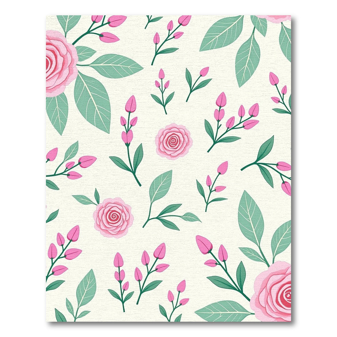 Pink Roses and Green Leaves Pattern Rug