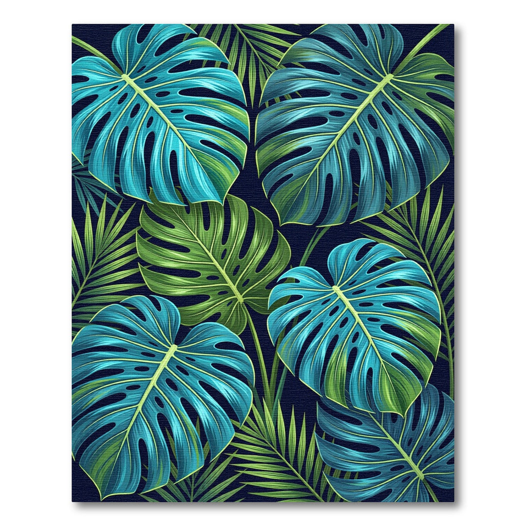 Lush Teal Green Tropical Monstera Foliage Rug