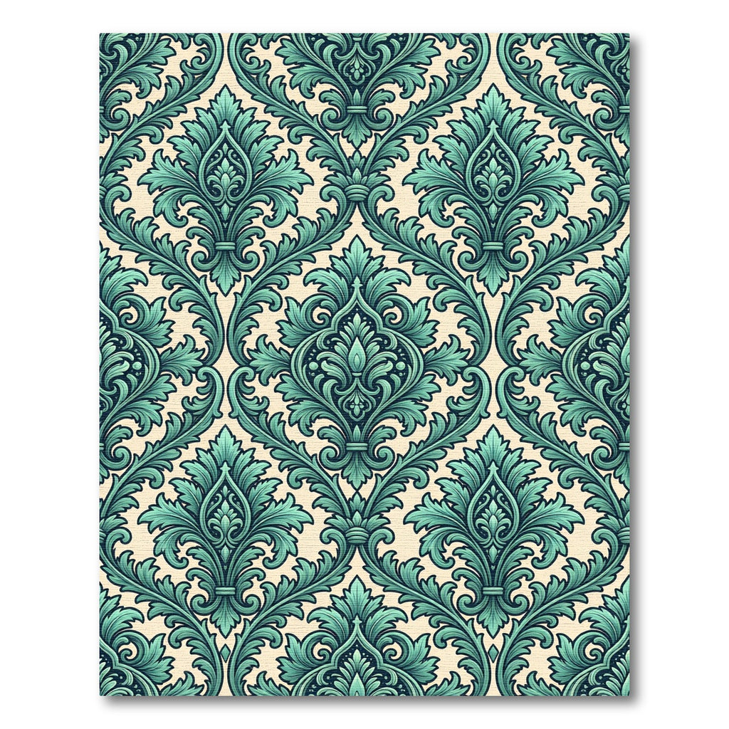Elegant Teal Damask Scroll Medallion Rug