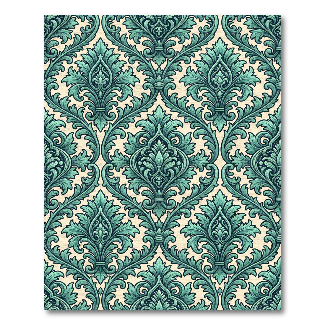 Elegant Teal Damask Scroll Medallion Rug