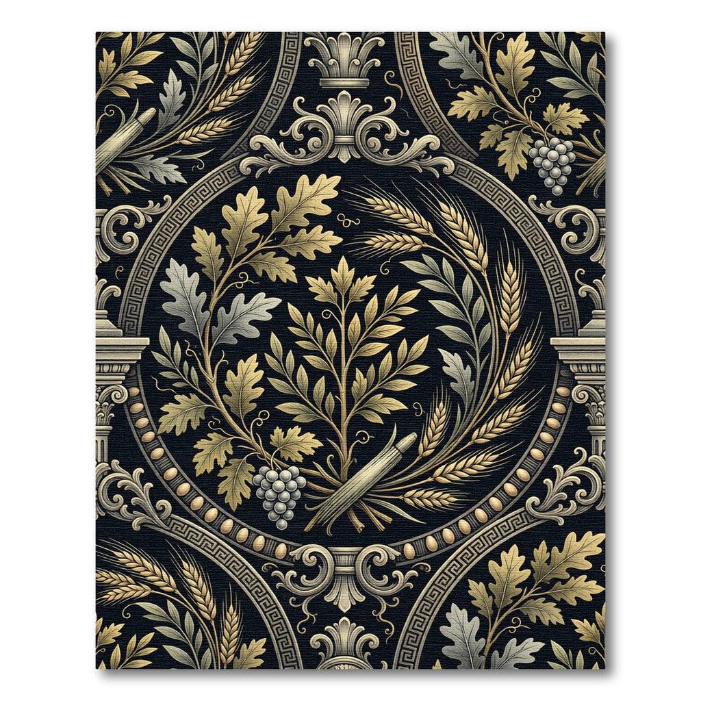 Neoclassical Gold Oak and Wheat Medallion Rug