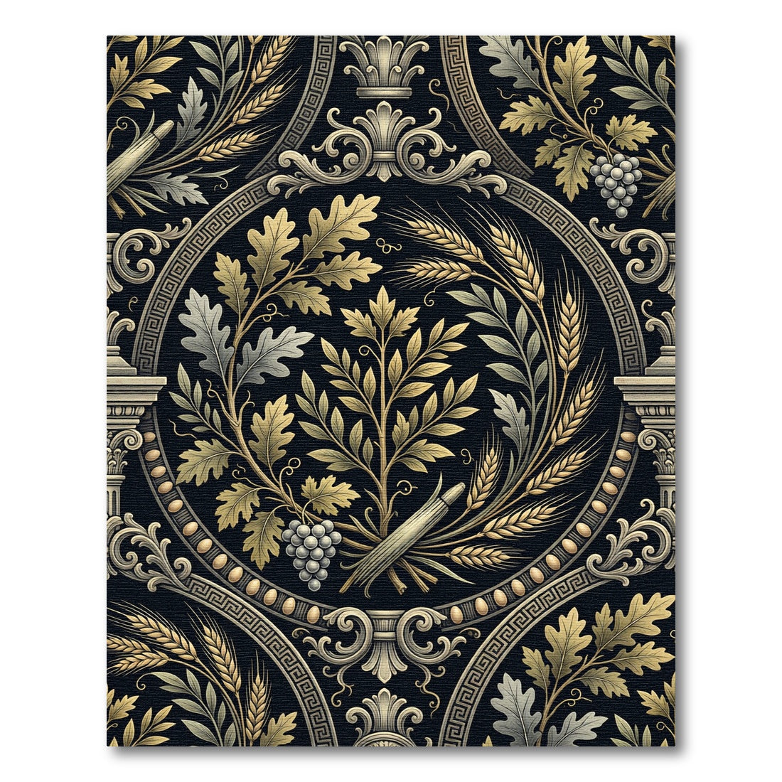 Neoclassical Gold Oak and Wheat Medallion Rug