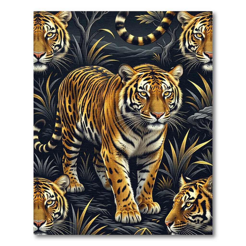 Ethereal Gold Tiger Jungle Silhouette Rug