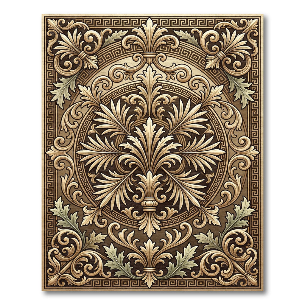 Ornate Gold Leaf Scrollwork Mandala Rug