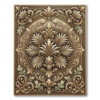 Ornate Gold Leaf Scrollwork Mandala Rug