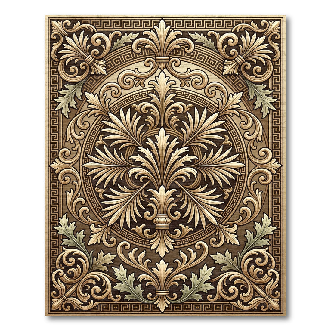 Ornate Gold Leaf Scrollwork Mandala Rug