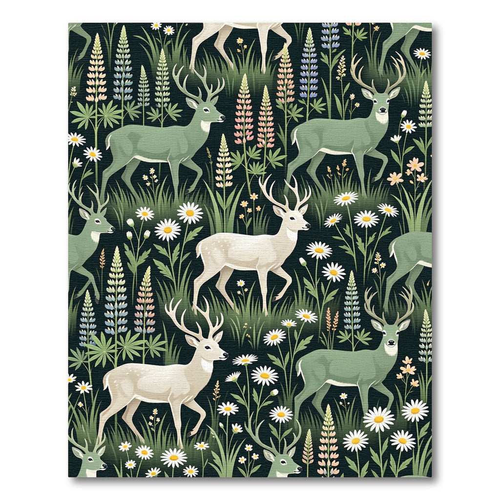 Whimsical Deer and Lupine Meadow Rug
