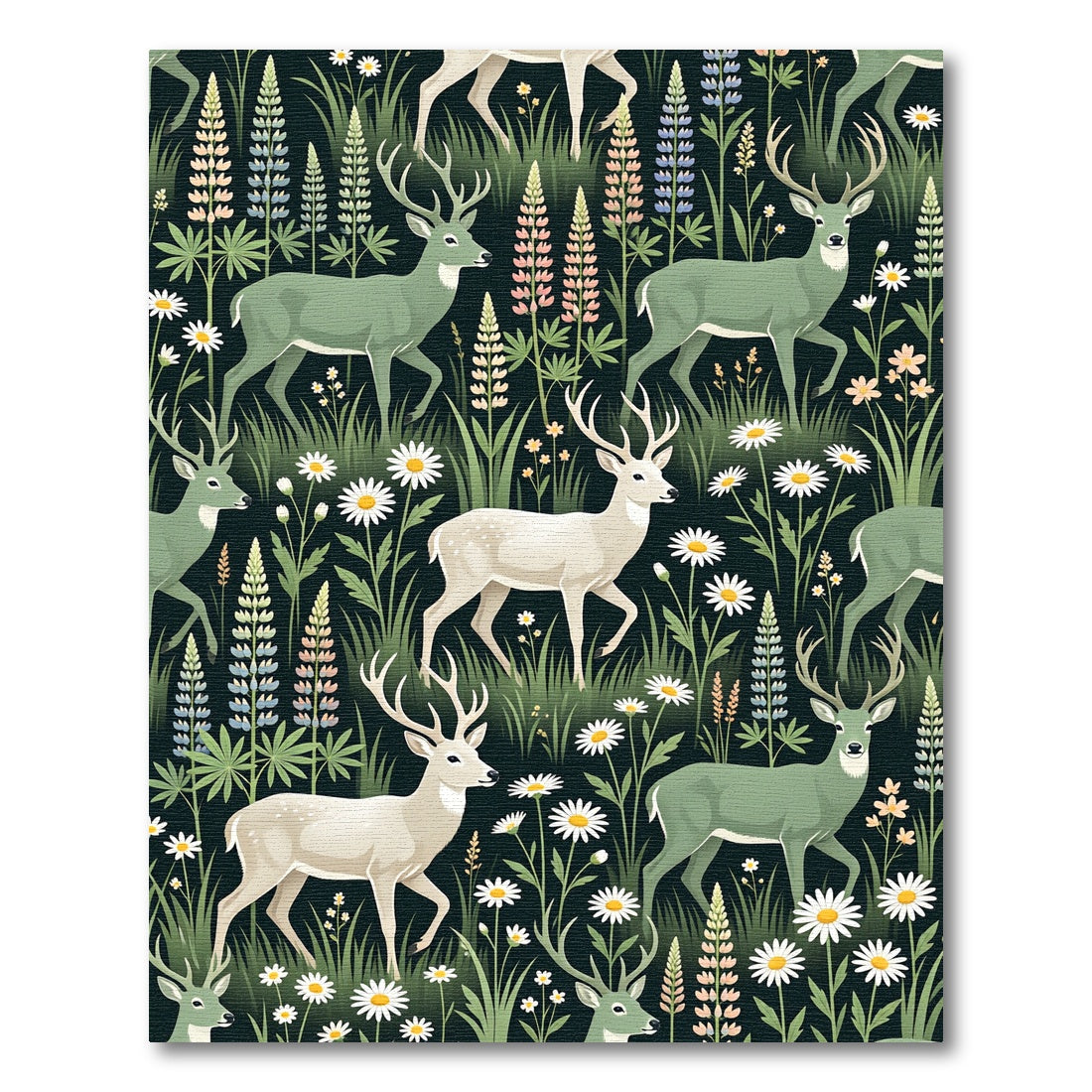 Whimsical Deer and Lupine Meadow Rug