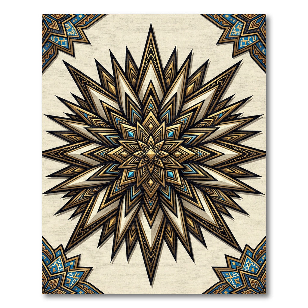 Golden Azure Starburst Geometric Rug