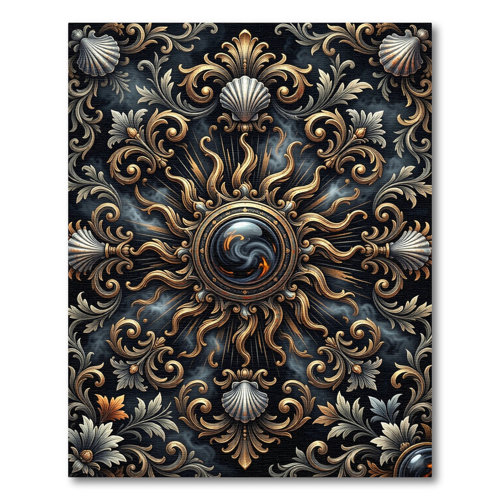 Celestial Gold Shell Baroque Medallion Rug