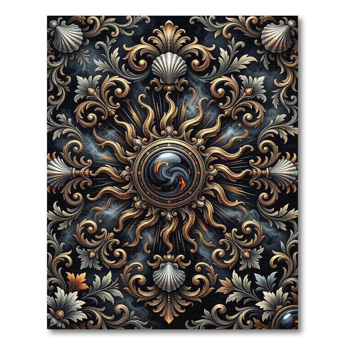 Celestial Gold Shell Baroque Medallion Rug