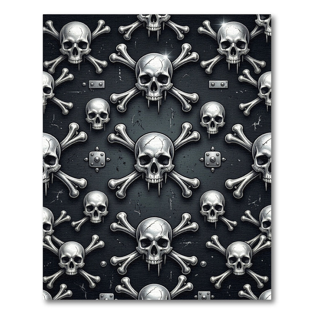 Gothic Metallic Skull and Bone Decor Rug
