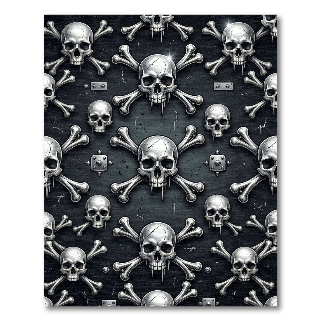 Gothic Metallic Skull and Bone Decor Rug