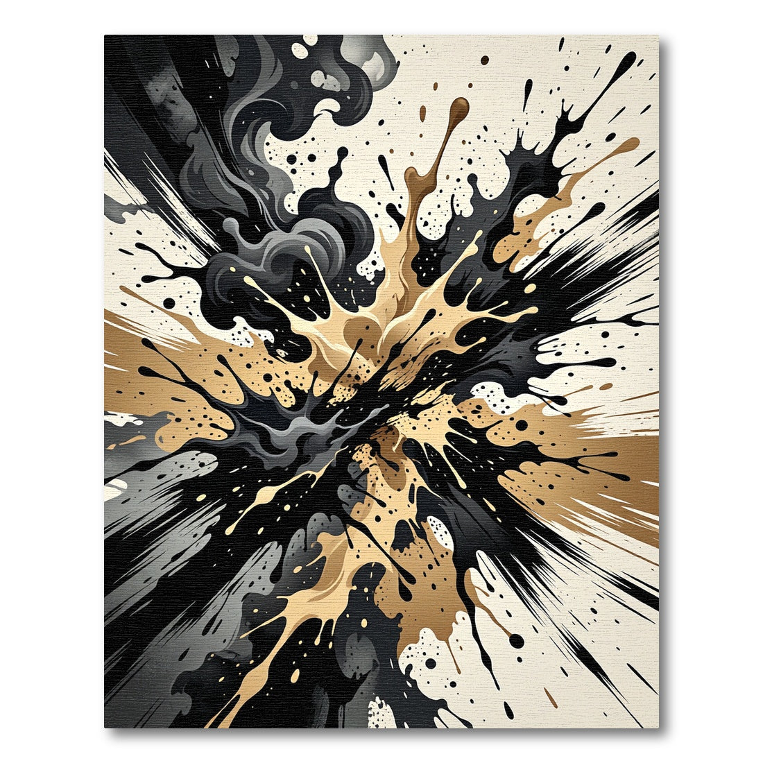 Abstract Black Gold Paint Splatter Rug