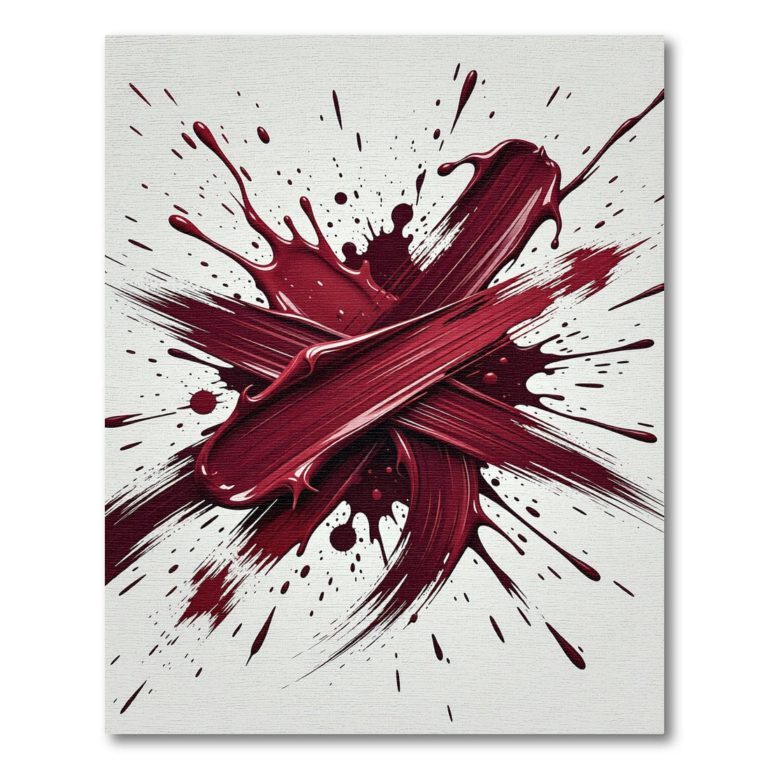 Deep Crimson Abstract Brushstroke Art Rug