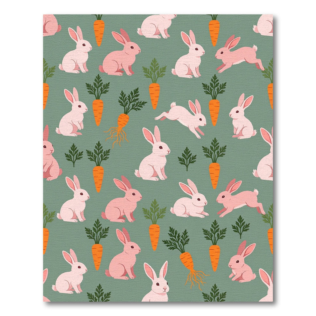 Playful Pastel Rabbit and Carrot Illustration Rug